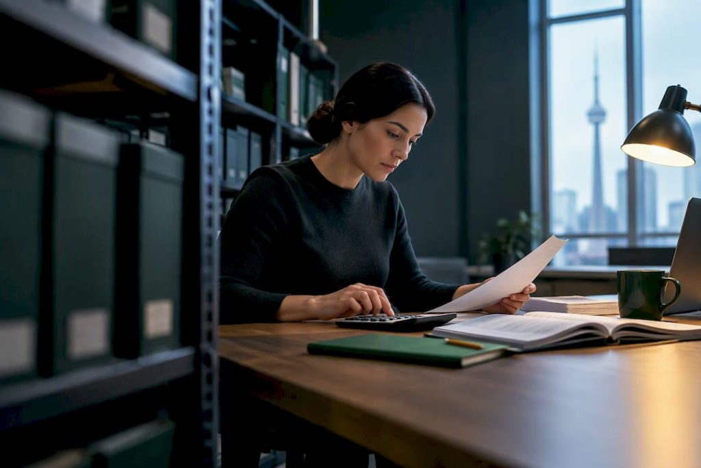 Controller reviewing financial data records